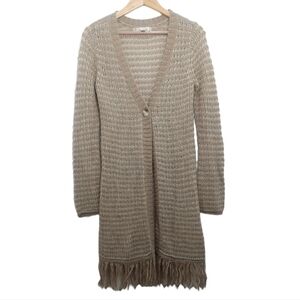 Decree Junior's Size Large Cardigan Sweater Teen Y2K Fringe Tan Knit Button